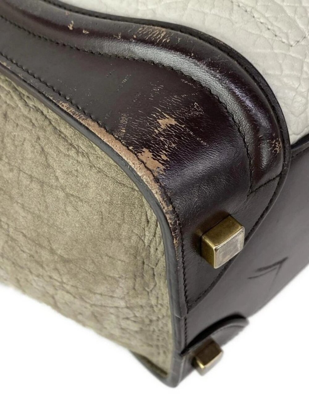 CELINE Luggage Micro Shopper - Dark Brown White Gray Beige Leather Handbag - Picture 6 of 15
